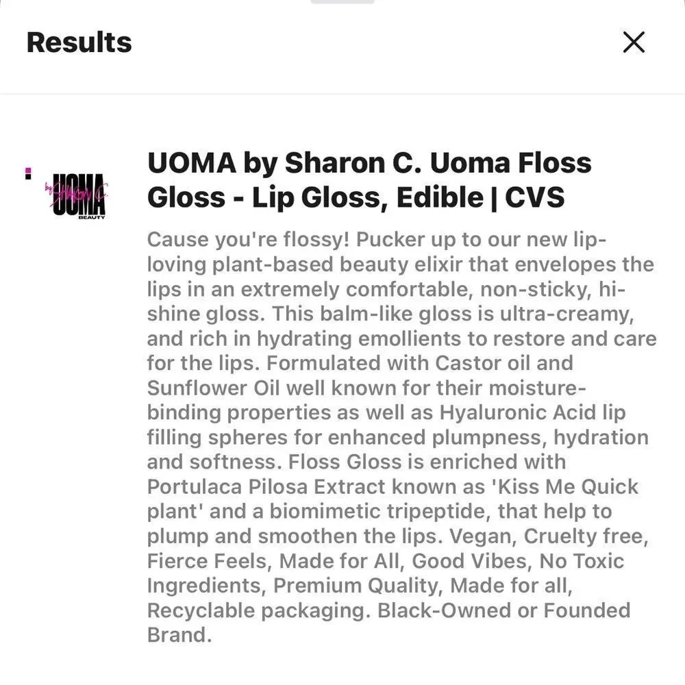 Sharon C Uoma edible lipgloss brown made in Italy